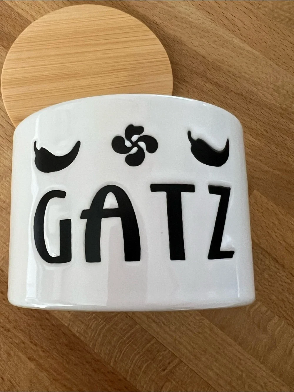 BASQUE GATZ Ceramic Jar with Bamboo Lid - White & Black